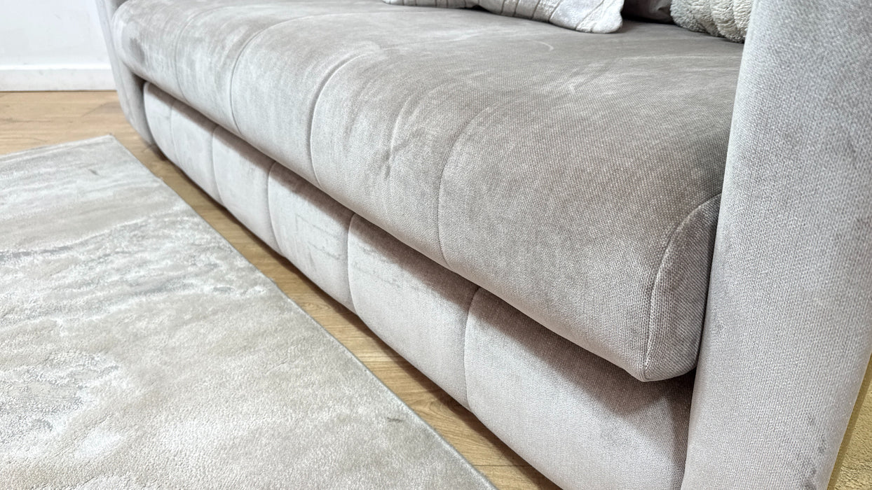 Sofology Oscar Fabric 2 Seater Gold Trim in Fine Textured Chenille Stone Mix
