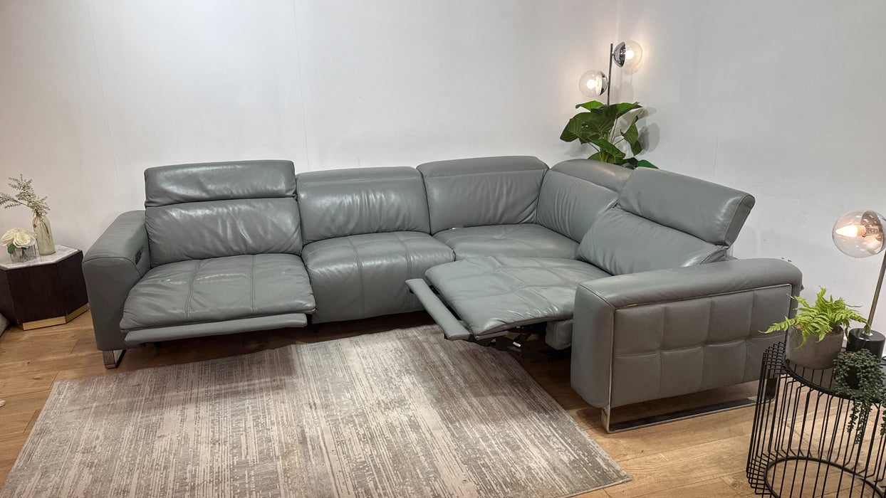Sofology Marvella Leather 3 Corner 1.5 Power Recliner/Headrest Heated Seat in Trusty Sheen Granite Teal