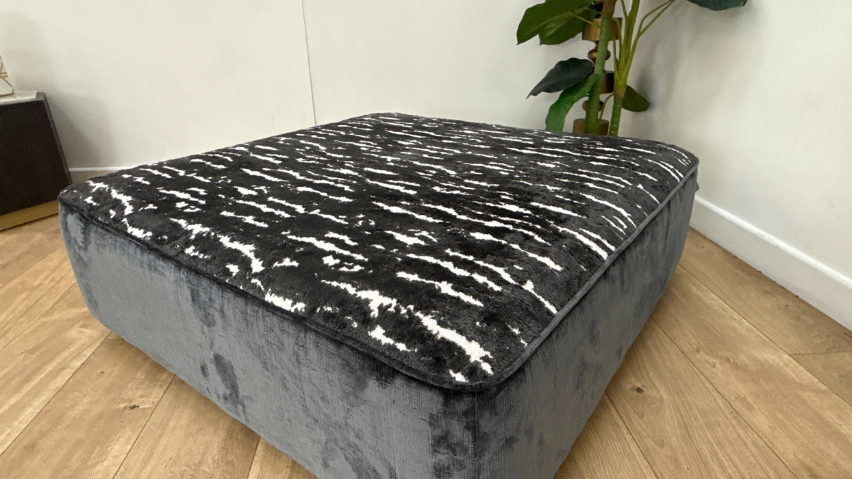 Sofology The Majestica Fabric Designer Footstool in Luxe Chenille Charcoal Mix