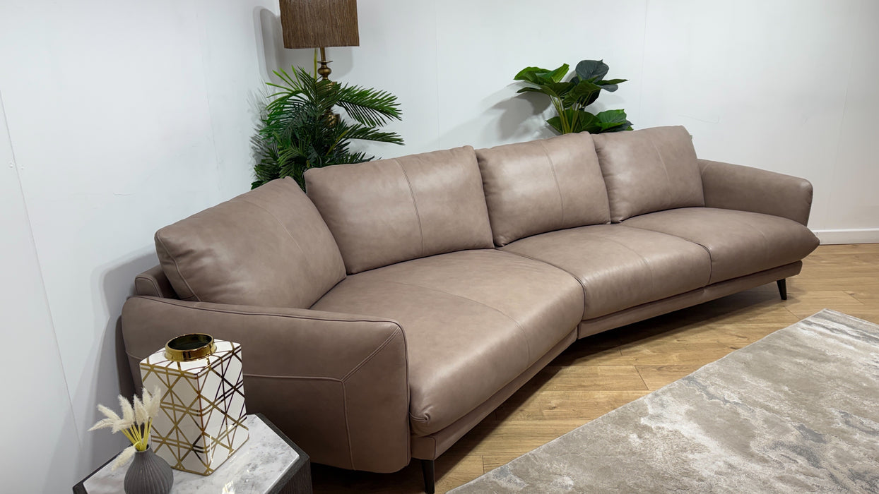 Sofology Adler Leather Asymmetric 4 Seater in Relaxed Soft Stone