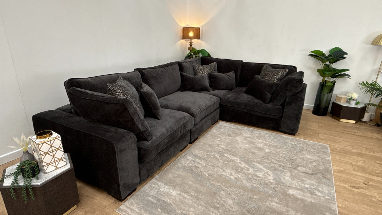 Sofology Laurent Fabric 3 Corner 1.5 Modular Fibre Seats in Luxury Deep Pile Chenille Slate Mix