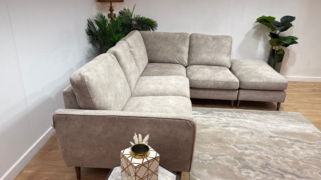 Sofology The Hackney Fabric 2 Corner 1 Chaise Memory Foam Seats in Lifestyle Dapple Fabric Stone Mix