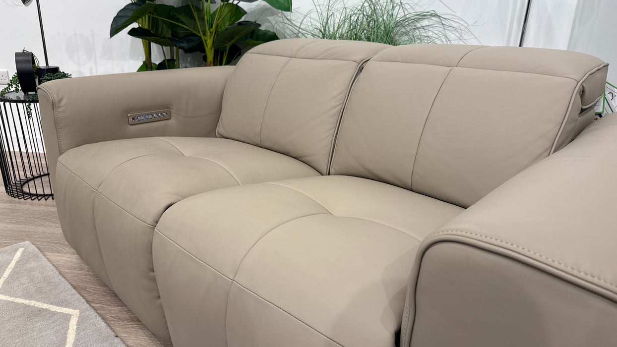Sofology Riviera Leather 2 Seater Power Recliner/Headrest in Trusty Super Matt Putty