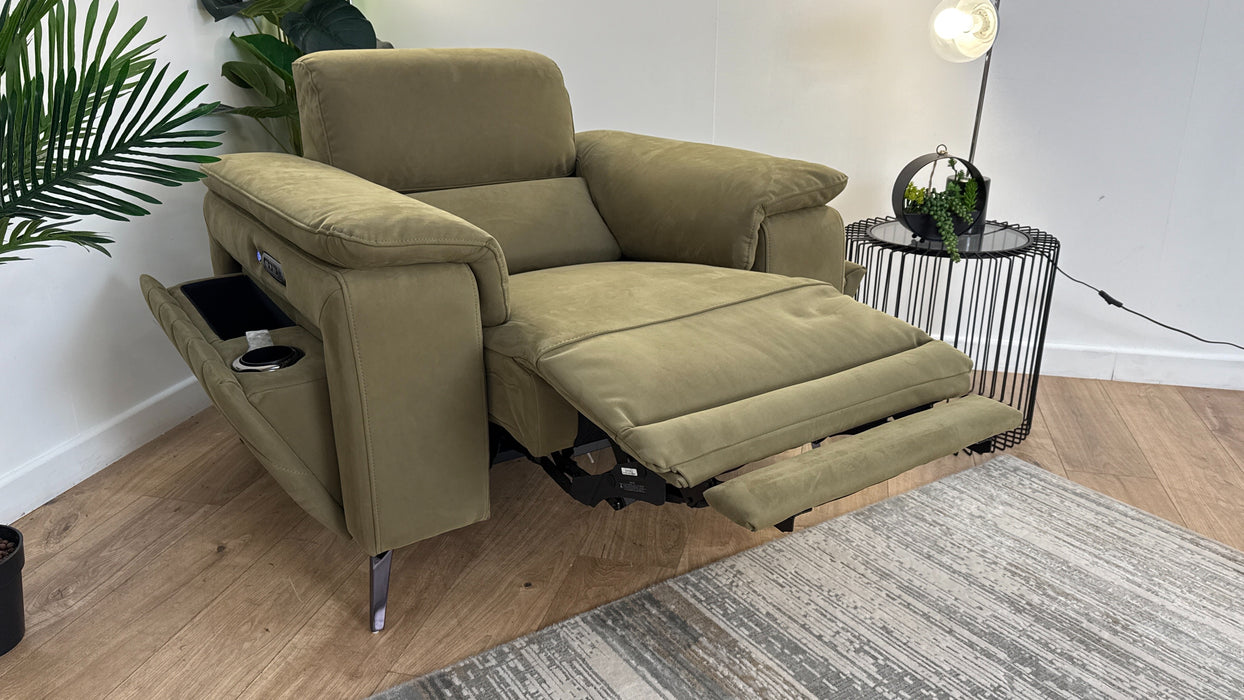 Sofology The Fratelli Fabric Chair Power Recliner/Headrest in Lifestyle Nubuck Feel Moss