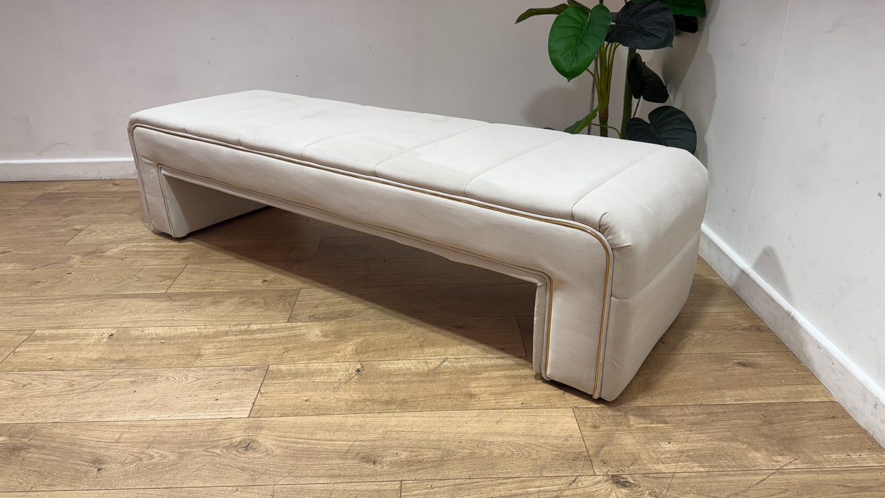 Sofology Oscar Fabric Large Bench Footstool Gold Trim in Super Matt Velvet Ecru