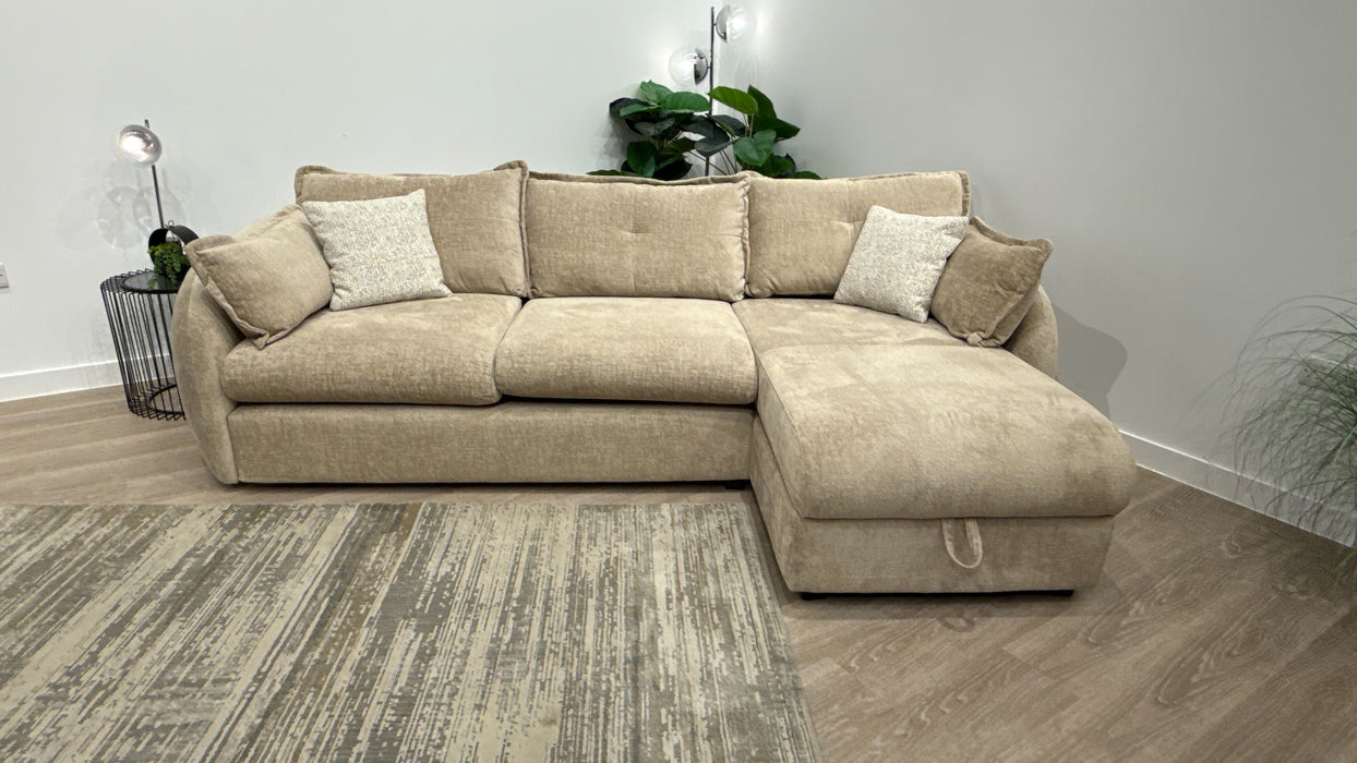 Sofology Portobello Fabric 3 Seater Chaise Sofabed Foam Seats Storage Hybrid Pocket Mattress in Teddy Chenille Natural Mix