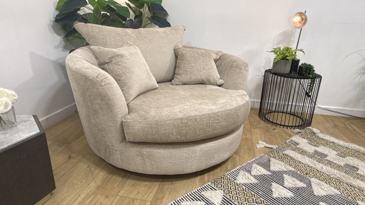 Sofology Majestica Fabric Cuddler Swivel Chair in Teddy Chenille Natural