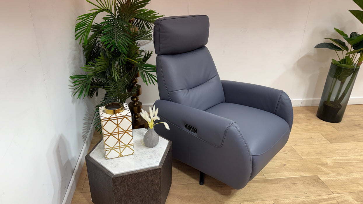Sofology Monroe Leather Chair Power Recliner in Trusty Matt Steel Blue