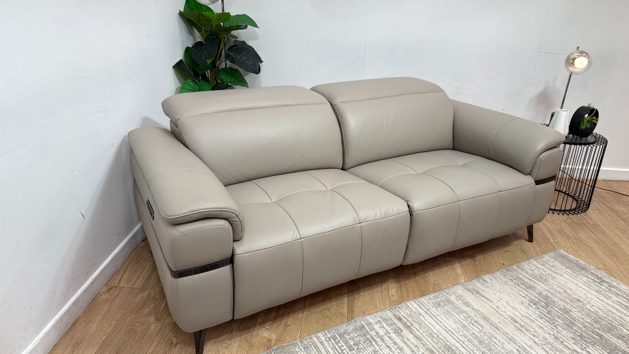Sofology Milan Leather 2.5 Seater Power Recliner/Headrest in Trusty Embossed Light Grey