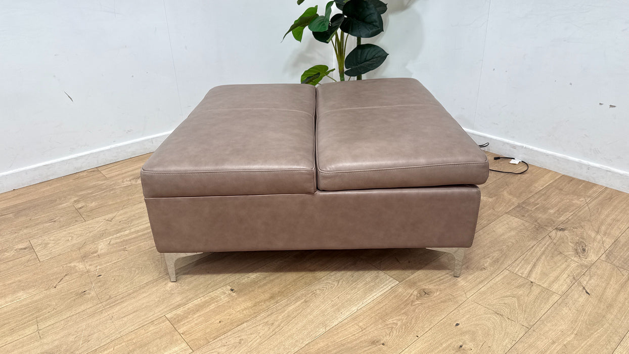 Sofology Illinois Leather Designer Footstool in Relaxed Soft Stone