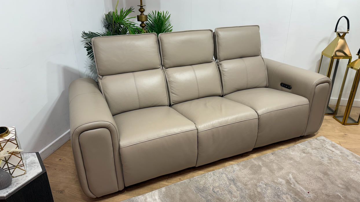 Sofology Premiere Leather 3 Seater Power Recliner/Headrest in Trusty Embossed Stone
