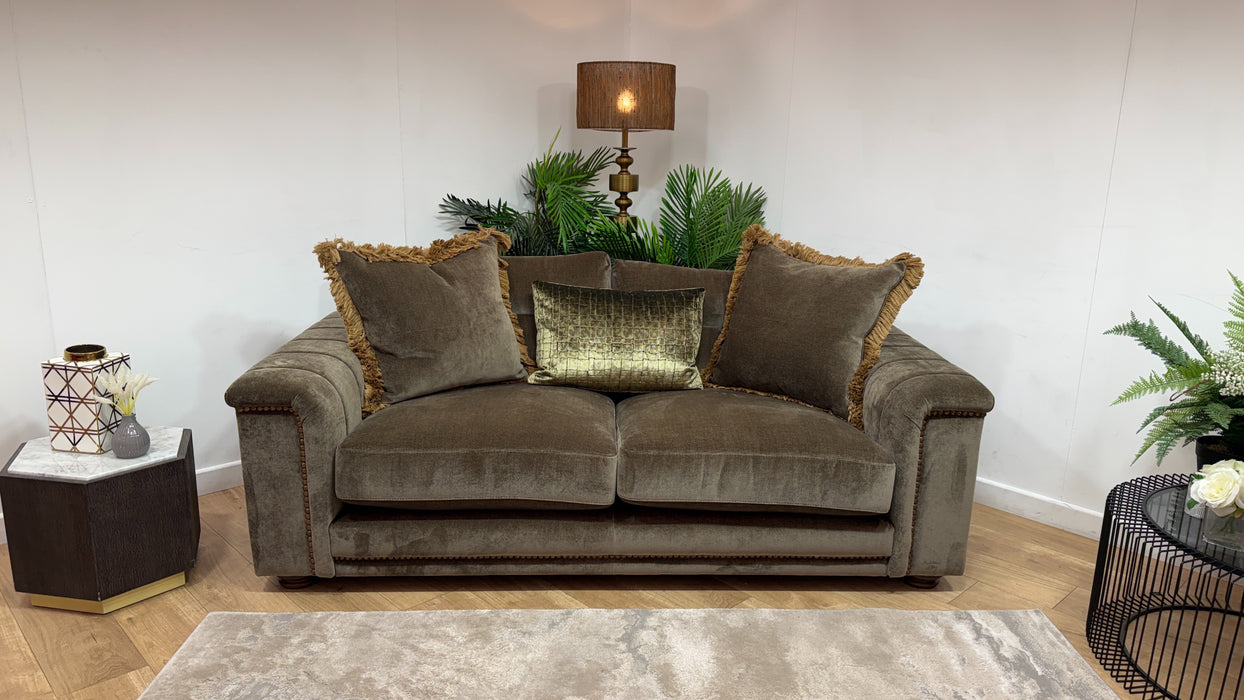 Sofology Regency Fabric 2 Seater Foam Seats with Studs in Fine Textured Chenille Bark Mix