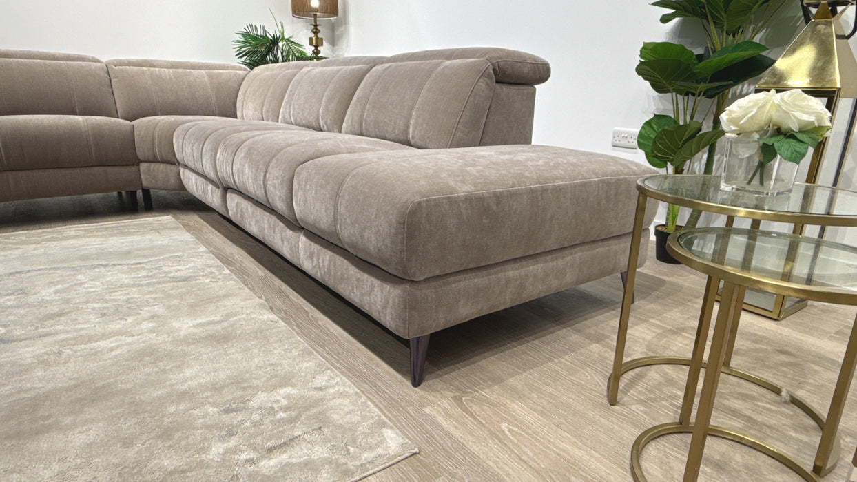 Sofology Allure 3 Corner 1.5 Chaise Single Power Recliner Fabric Sofa in Chenille Nutmeg