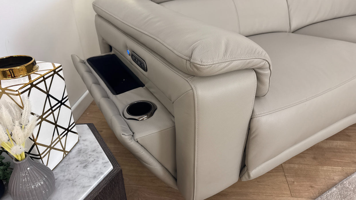 Sofology The Fratelli Leather 2.5 Seater Power Recliner/Headrest in Trusty Embossed Light Grey