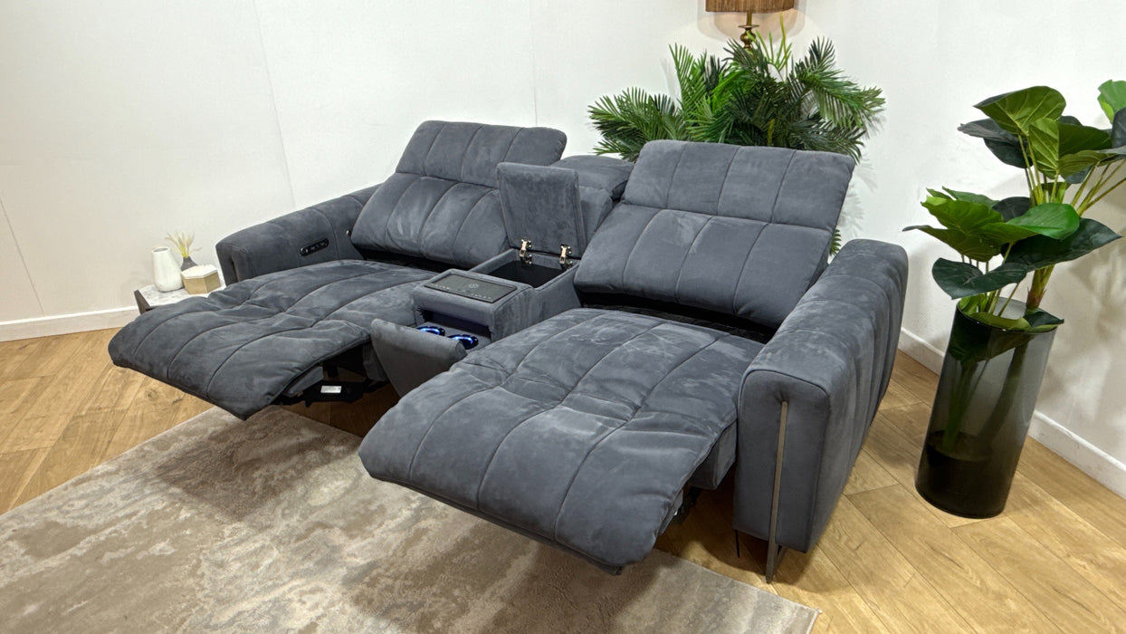 Sofology Paramount Fabric 2.5 Seater Console Power Recliner/Headrest Heated Seats Speakers in Lifestyle Nubuck Feel Charcoal