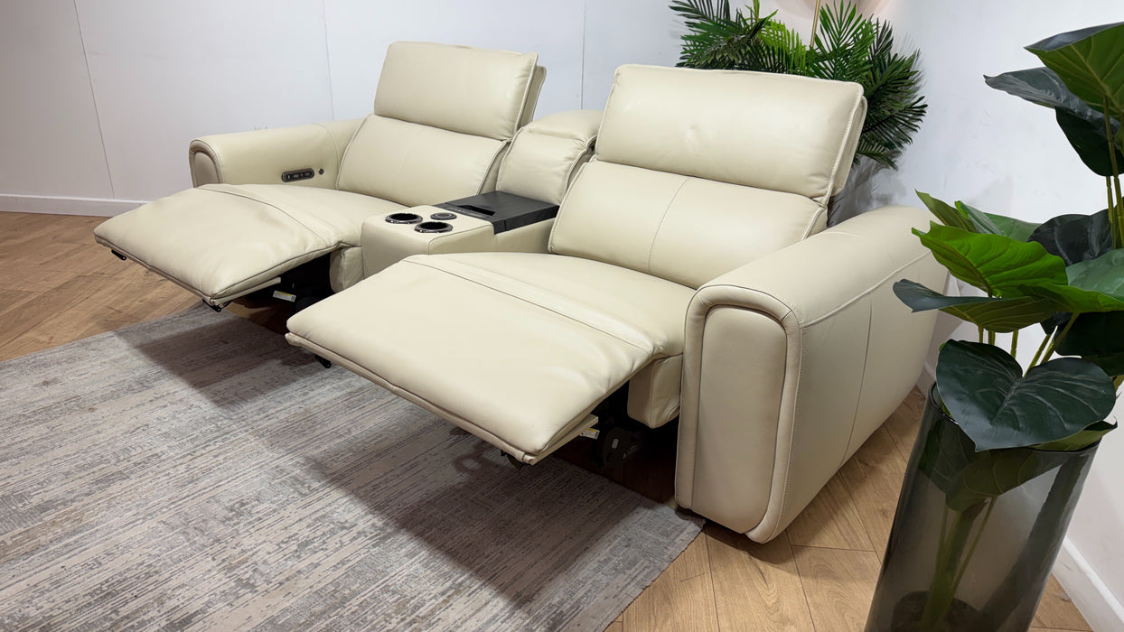 Sofology Premiere Leather 2.5 Seater Smart Console Power Recliner/Headrest Heated Seats in Trusty Embossed Bone China