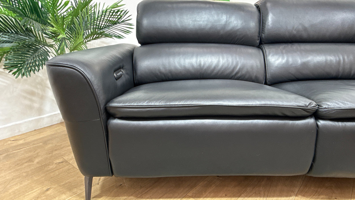 Sofology Viento Leather 2.5 Seater Power Recliner/Headrest Heated Seat Lumbar Support in Trusty Embossed Jet Black