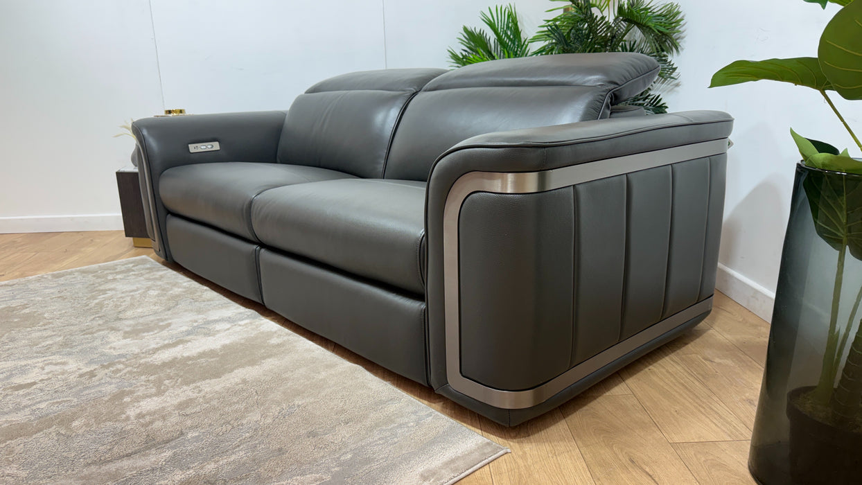 Sofology Plaza Leather 2.5 Seater Power Recliner in Trusty Embossed Charcoal
