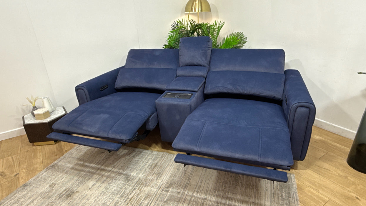 Sofology Ravello Fabric 2.5 Seater Console Power Recliner/Headrest Lumbar Support in Lifestyle Flecked Navy