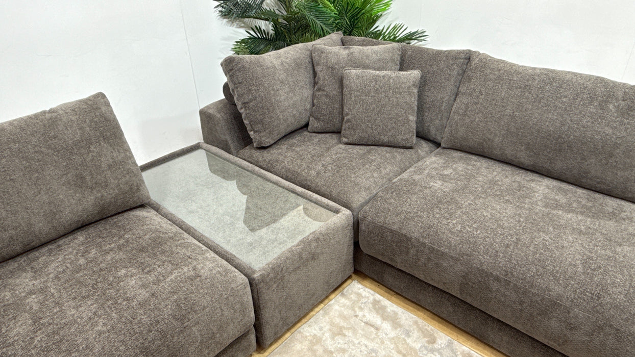 Sofology Amalfi Fabric 2 Console Corner 1 Chaise in Cosy Chenille Mole