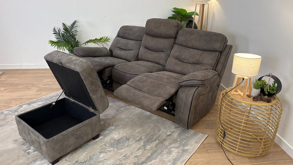 Noah 3 Seater Fabric Power Recliner + Noah Storage Footstool