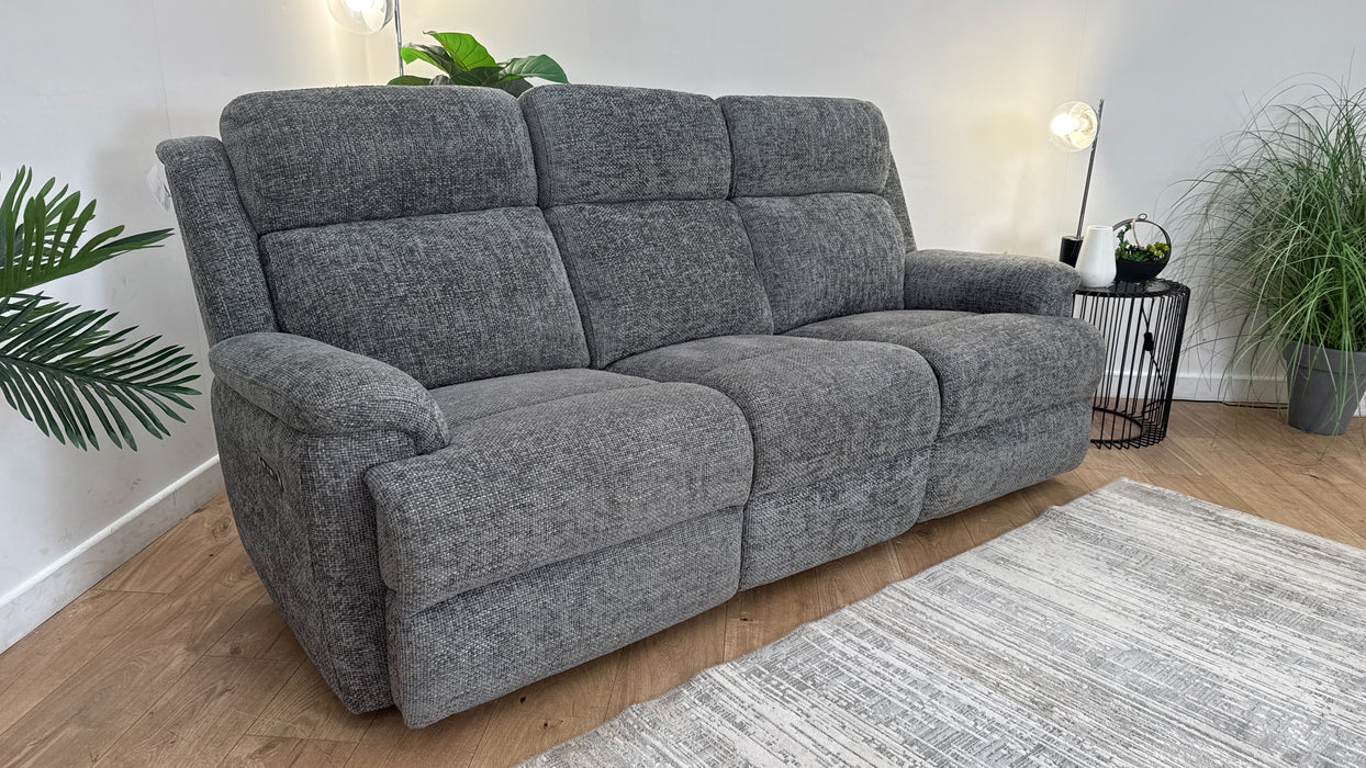 Sofology Gracie Fabric 3 Seater Power Recliner/Headrest in Hopsack Chenille Charcoal