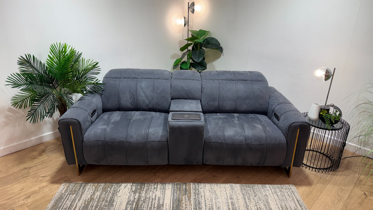 Sofology The Paramount Fabric 2.5 Seater Console Power Recliner/Headrest Speakers in Lifestyle Nubuck Feel Charcoal