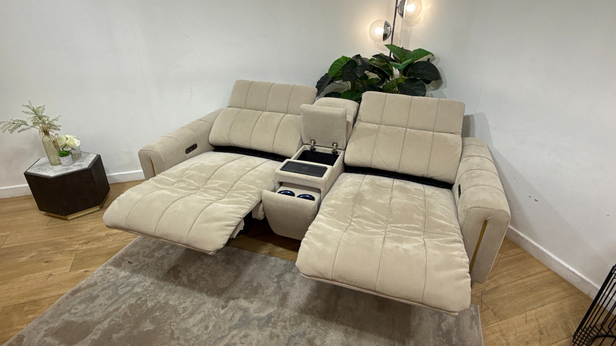 Sofology Paramount Fabric 2.5 Seater Console Power Recliner/Headrest Speakers in Lifestyle Nubuck Feel Stone