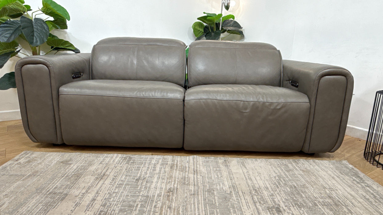 Sofology Premiere Leather 2.5 Seater Power Recliner/Headrest Heated Seat in Trusty Embossed Grey
