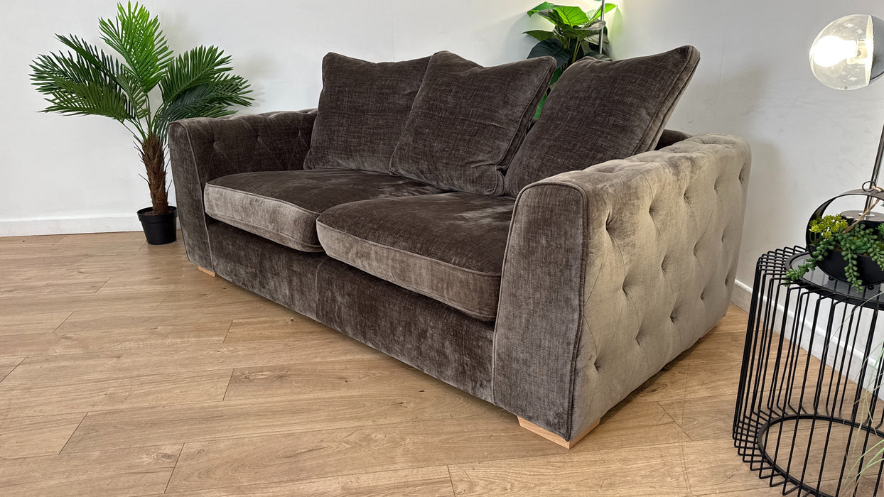 Sofology The Valentina Fabric 3 Seater Foam Seats Pillow Back in Luxury Chenille Truffle Mix