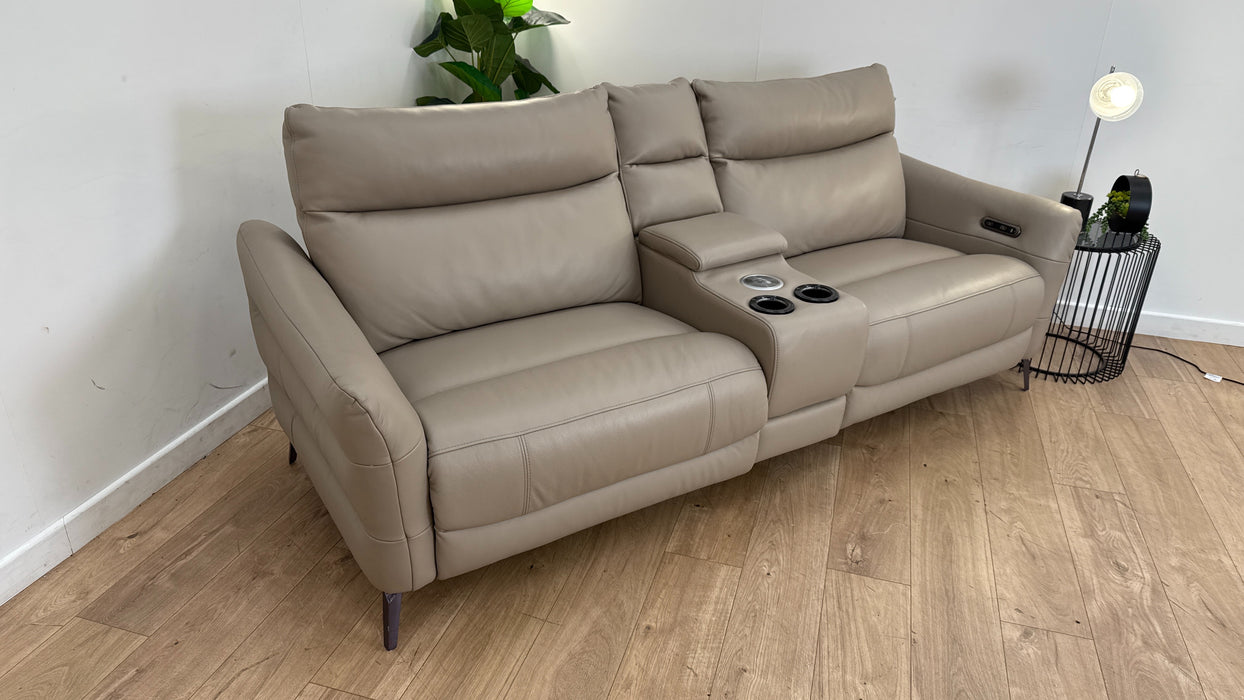 Sofology Renato Leather 2.5 Seater Console Power Recliner in Trusty Embossed Stone