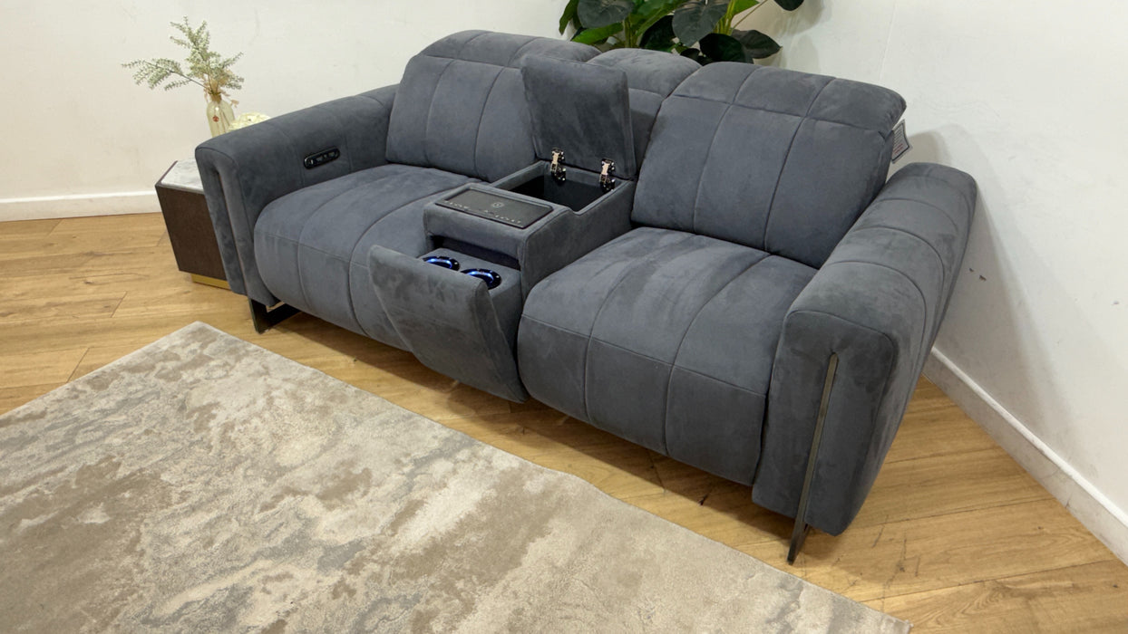 Sofology The Paramount 2 Seater Console Power Recliner/Headrest in Lifestyle Flecked Fabric Charcoal