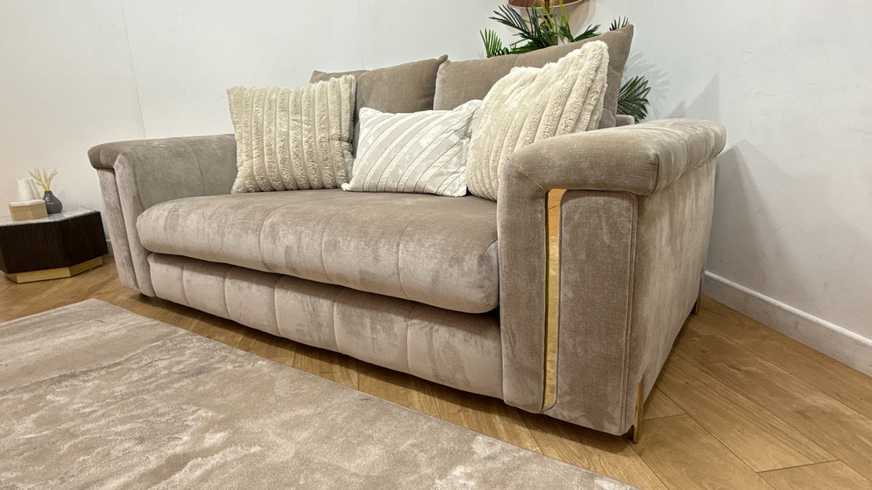 Sofology Oscar Fabric 2 Seater Gold Trim in Fine Textured Chenille Stone Mix