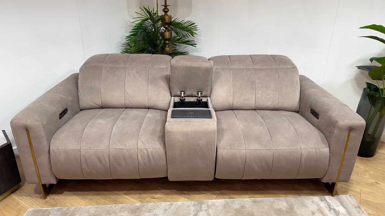 Sofology Paramount Fabric 2.5 Seater Console Power Recliner/Headrest Speakers in Lifestyle Flecked Nutmeg