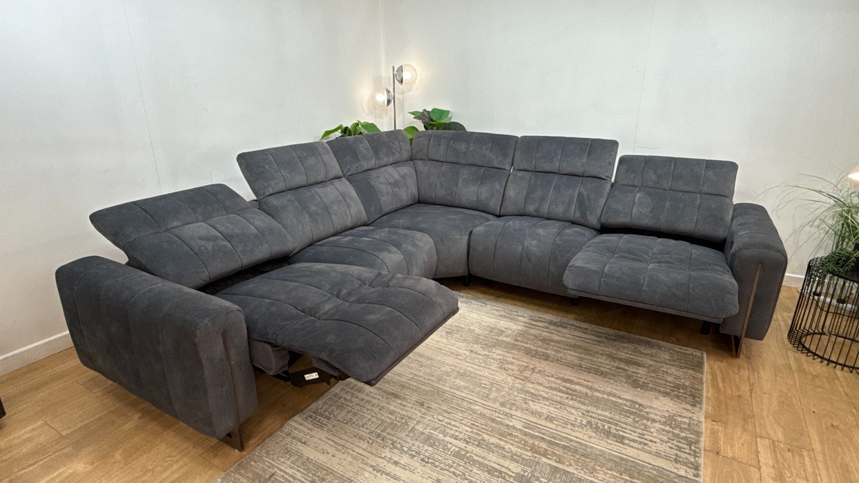 Sofology Paramount Fabric 3 Corner 3 Power Recliner/Headrest in Lifestyle Flecked Charcoal