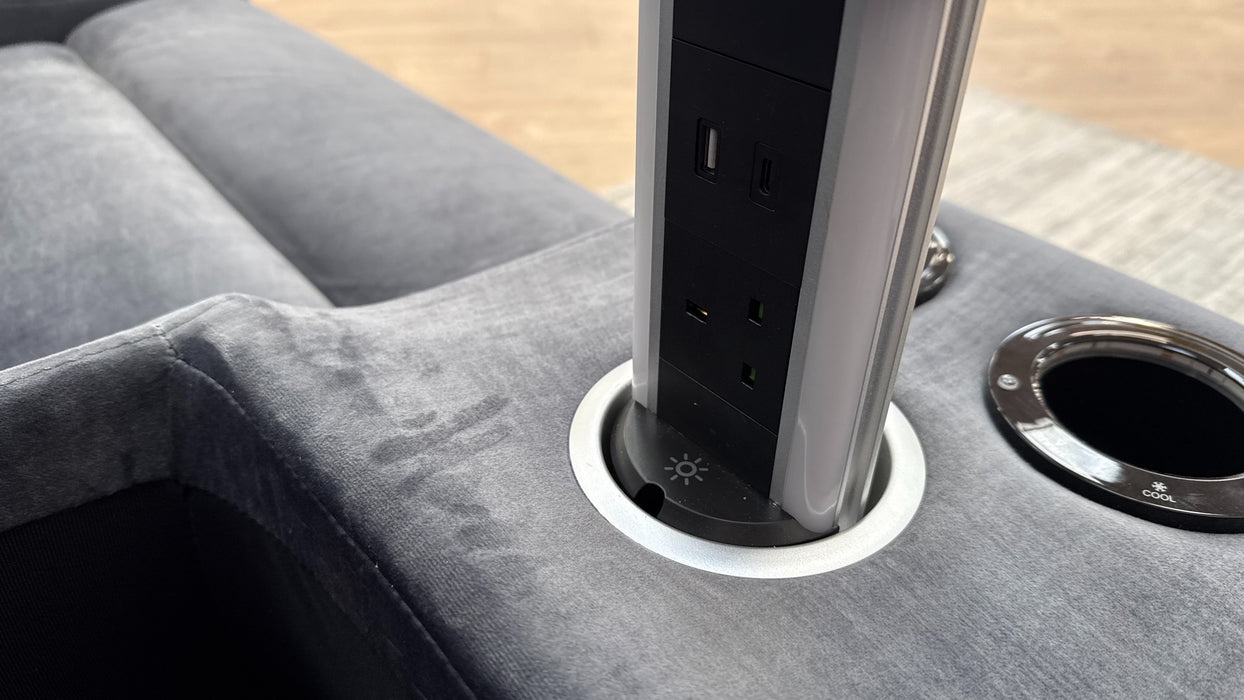 Sofology Renato Fabric 2.5 Seater Console Power Recliner Speakers in Heritage Velvet Granite