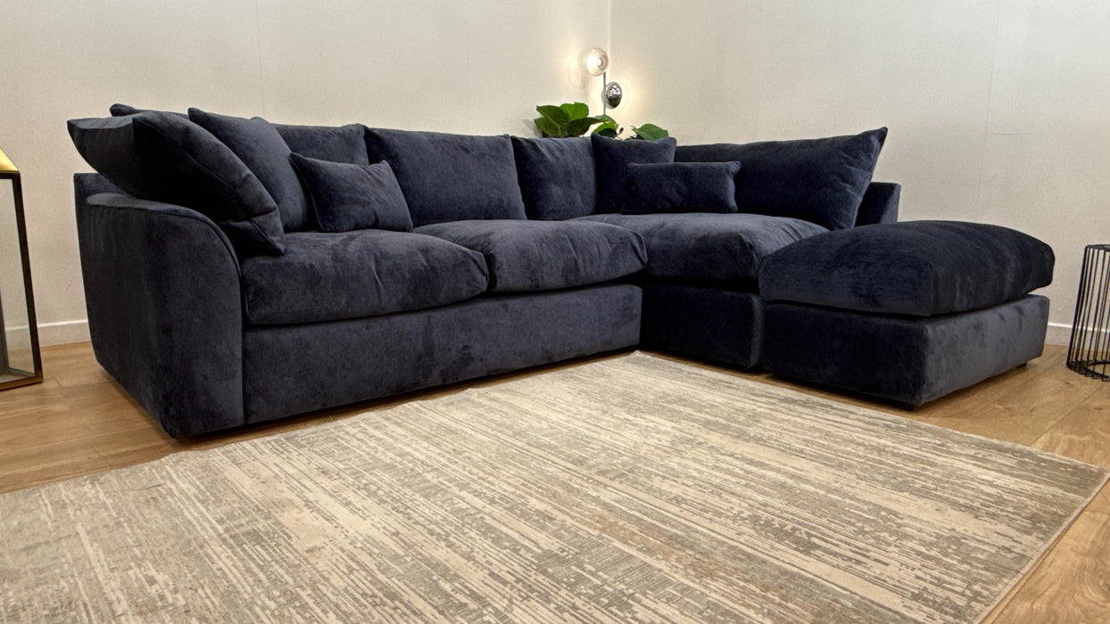 Sofology Georgio 3 Corner 1 Terminal Extra Flex Seats in Luxury Deep Pile Chenille Denim Mix