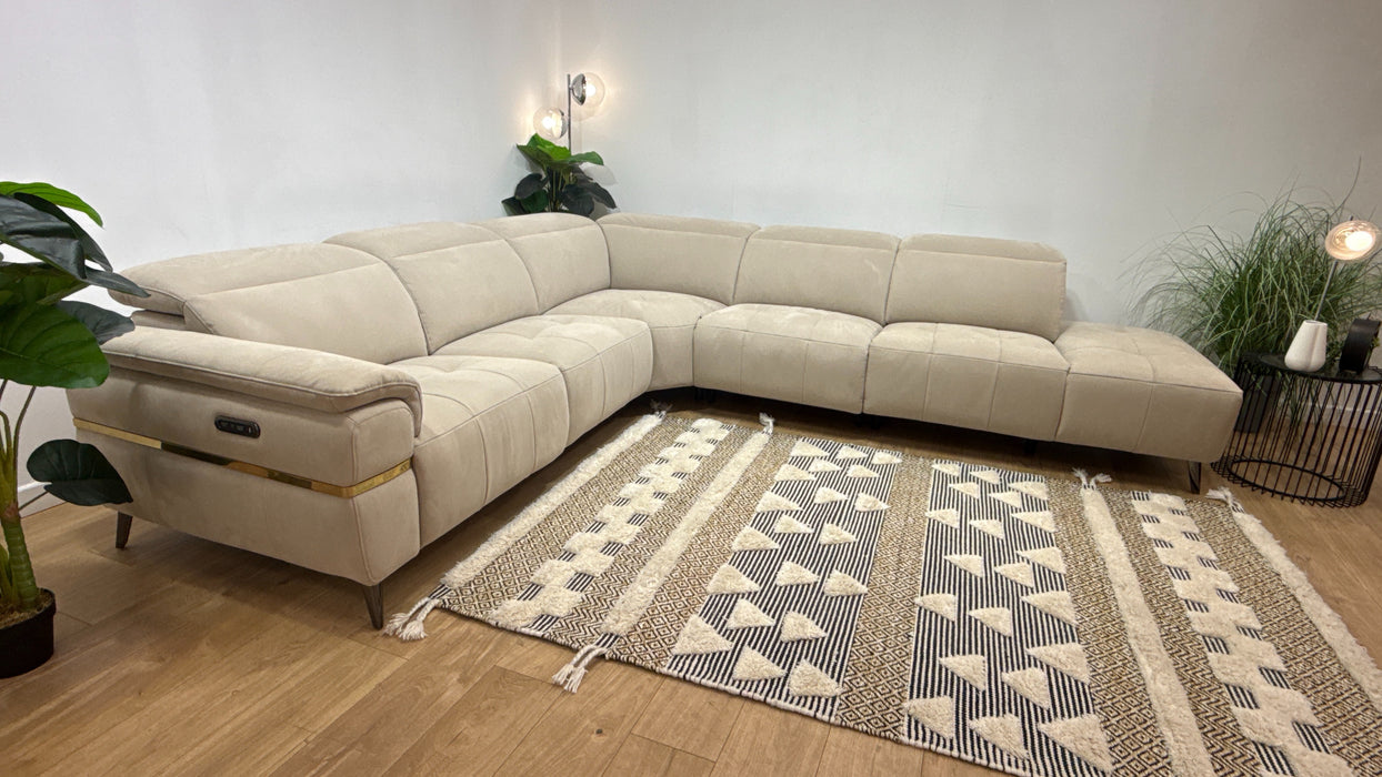 Sofology Milan Fabric 3 Corner 3 Chaise Power Recliner/Headrest in Nubuck Feel Stone