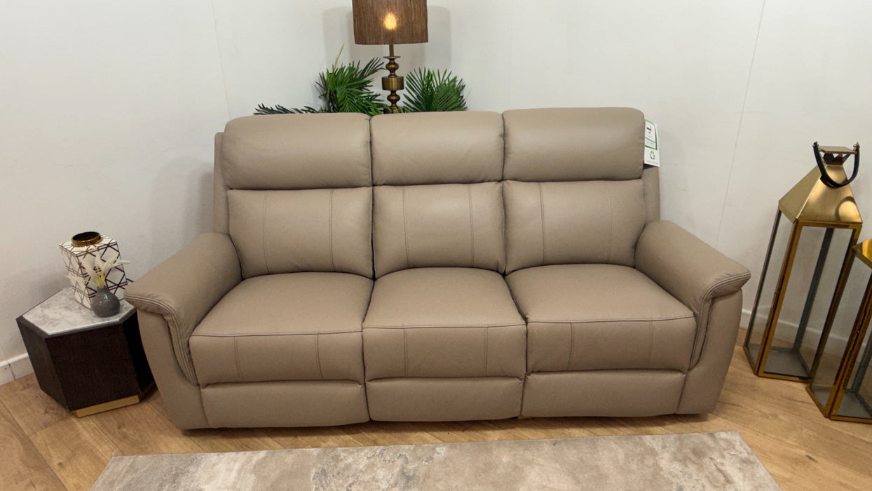 Sofology Bradie Leather 3 Seater Power Recliner/Headrest in Trusty Embossed Stone