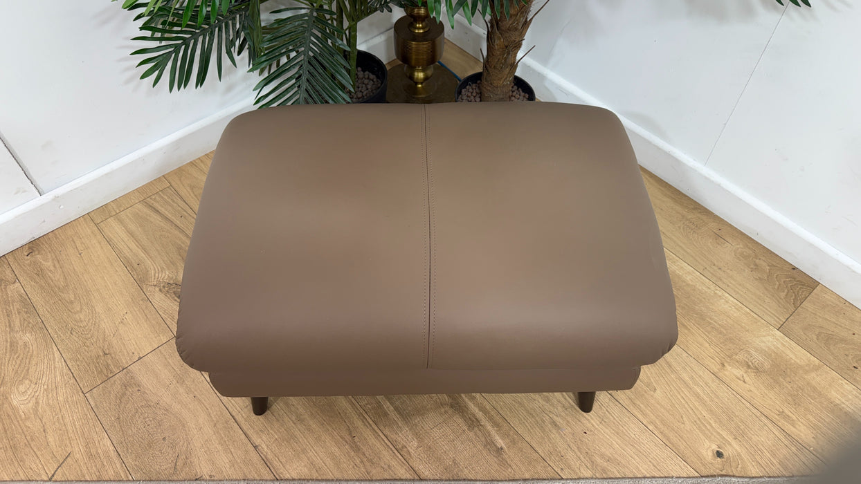 Sofology Adler Leather Designer Footstool in Trusty Matt Mushroom