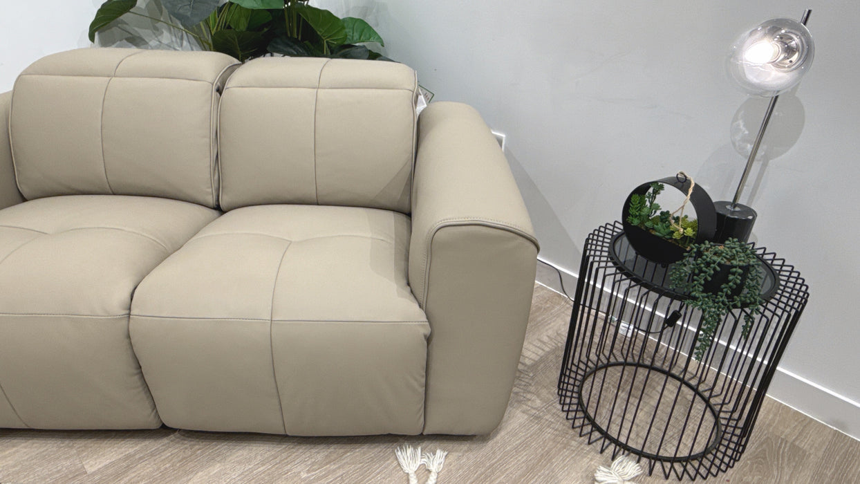 Sofology Riviera Leather 2 Seater Power Recliner/Headrest in Trusty Super Matt Putty