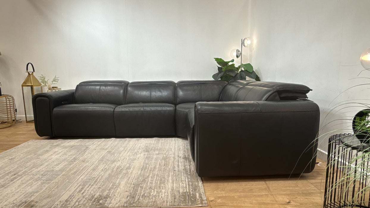 Sofology Premiere Leather 3 Corner 1.5 Power Recliner/Headrest in Trusty Embossed Jet Black
