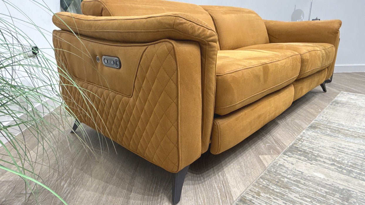 Sofology Ezra Fabric 3 Seater Power Recliner/Headrest Heated Seats in Lifestyle Embossed Tan