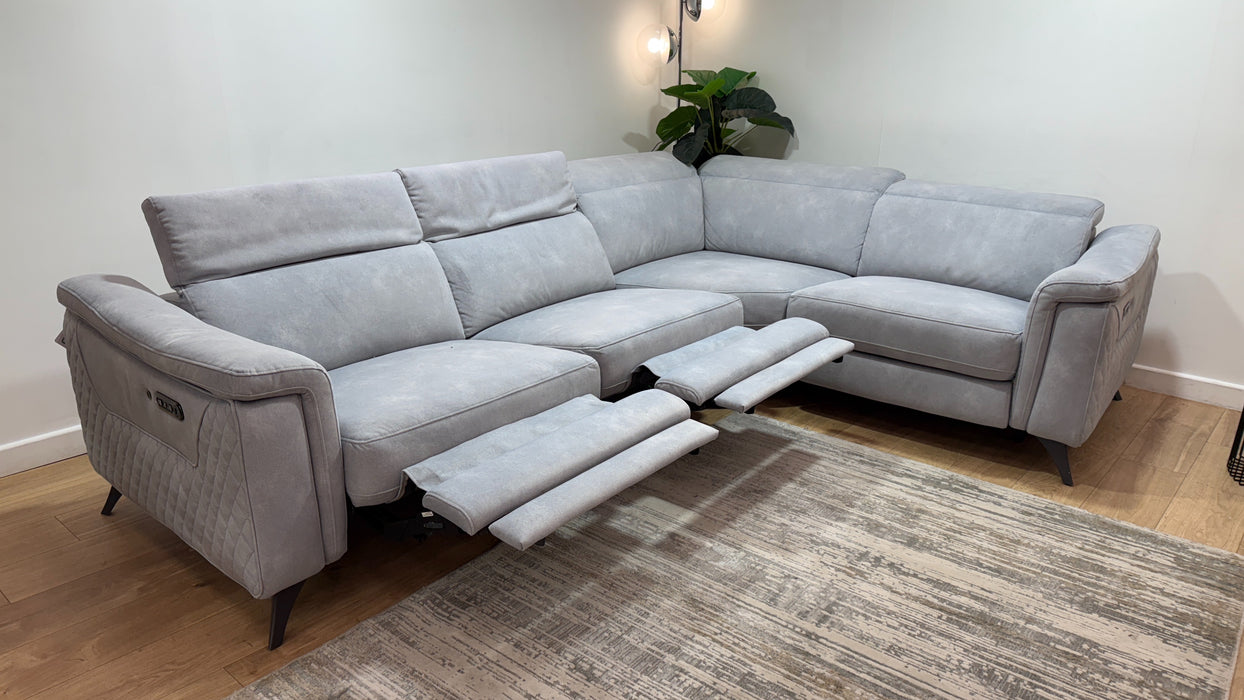 Sofology Ezra Fabric 3 Corner 1.5 Power Recliner/Headrest Heated Seat in Lifestyle Flecked Silver