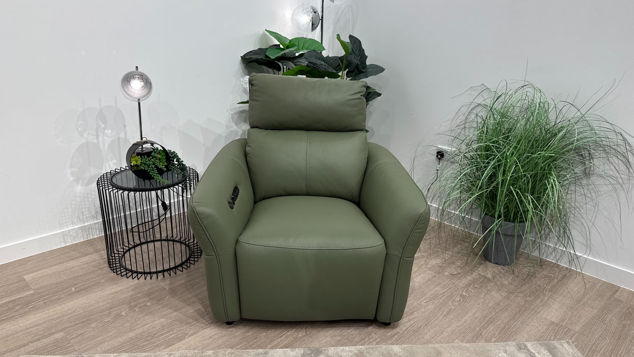 Sofology Elara Power Recliner Chair With Head rest, Heated Seat & Speakers In Sage Green