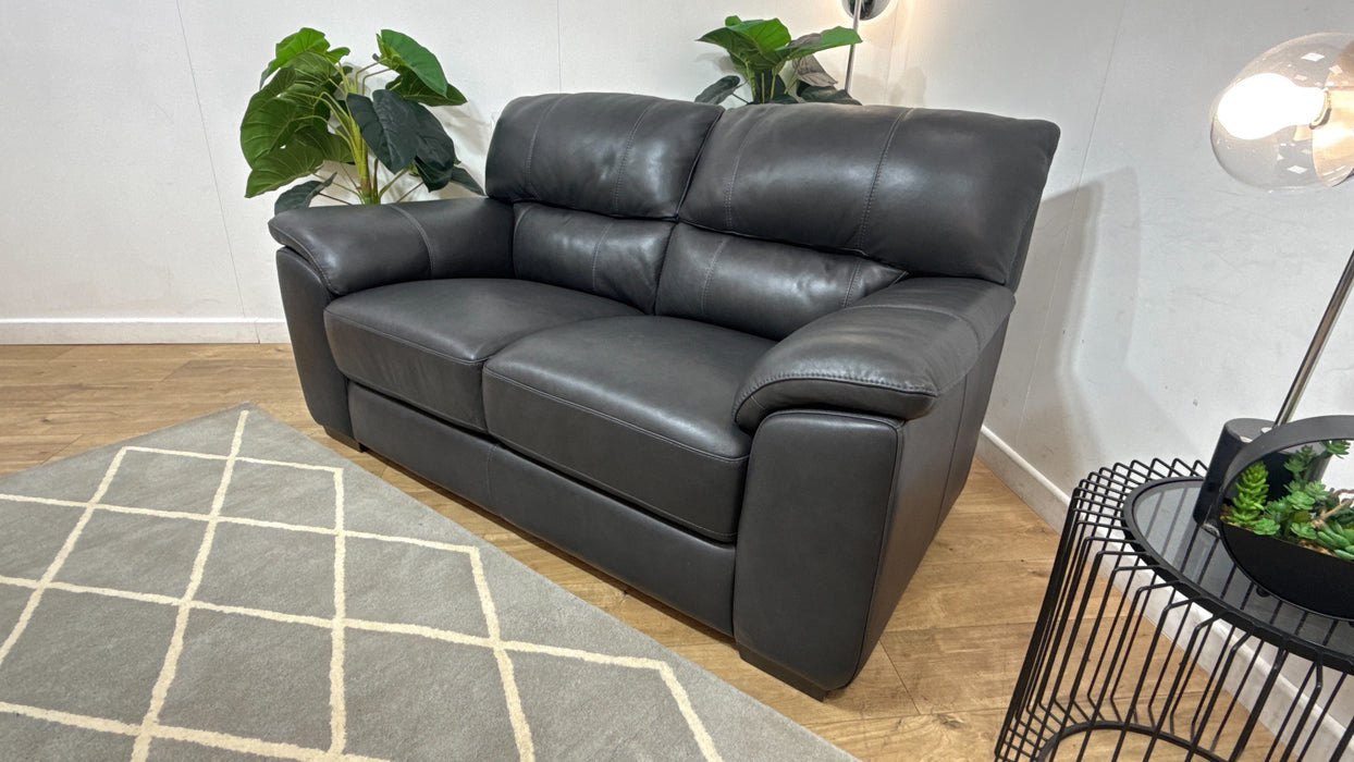 Sofology Santina Leather 2 Seater in Relaxed Soft Charcoal