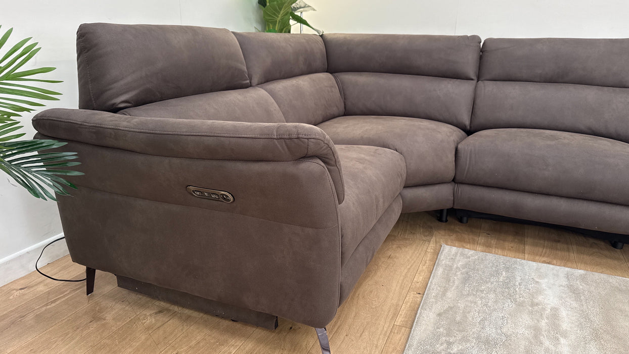 Sofology The Missouri 1 Corner 3 Fabric Recliner Sofa in Lifestyle Embossed Cappuccino