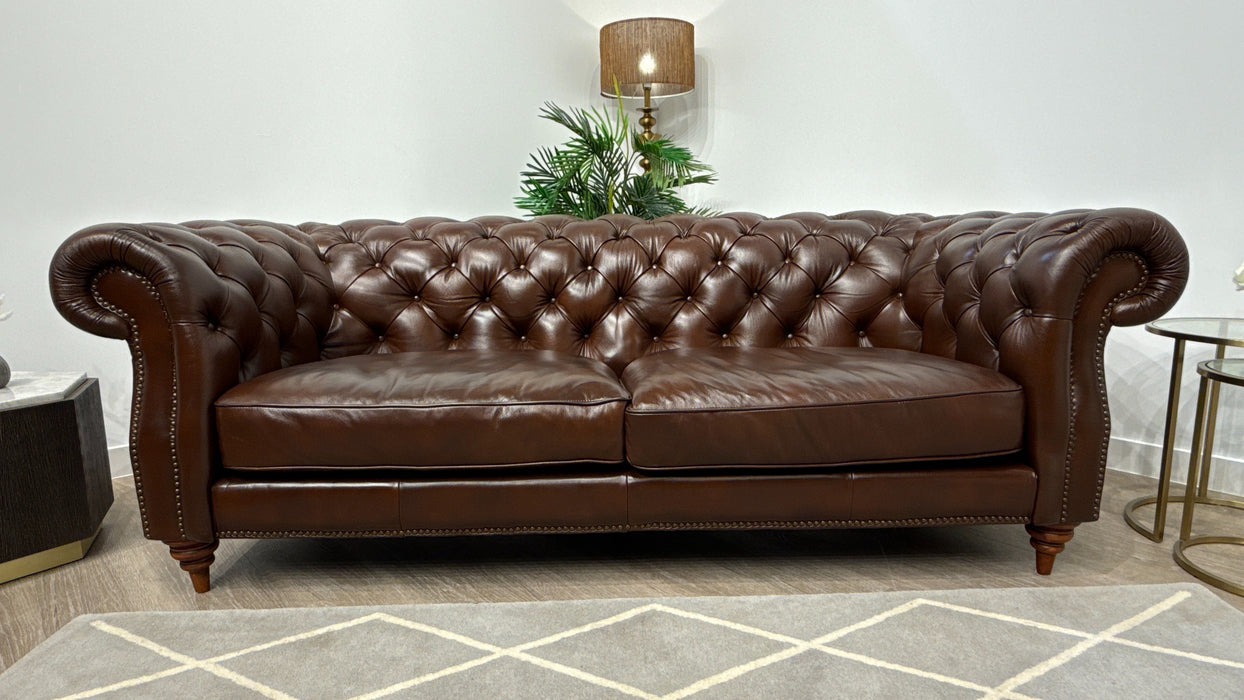Sofology Darcy Leather 3 Seater with Studs in Trusty Supersoft Sheen Chestnut
