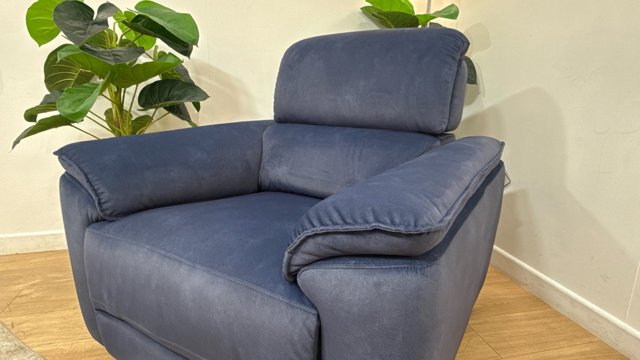 Sofology Hugo Fabric Chair Power Recliner/Headrest in Lifestyle Flecked Navy