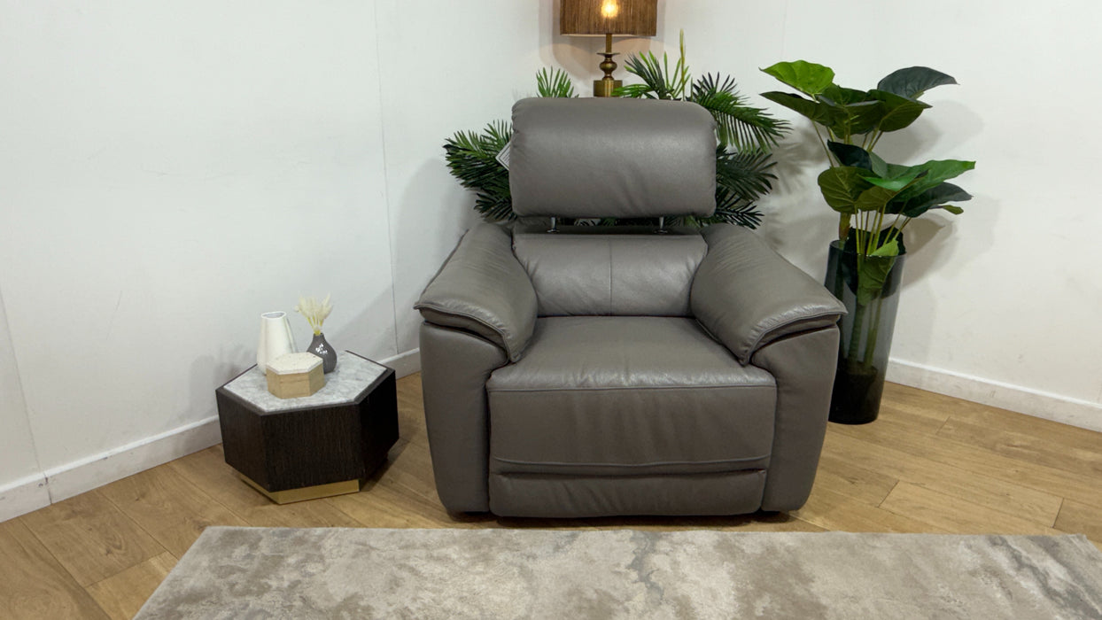 Sofology Hugo Leather Chair Power Recliner/Headrest in Trusty Embossed Elephant